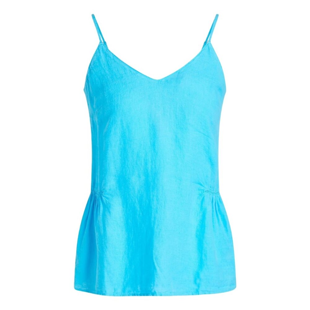 120% LINO Gathered Linen Camisole Blue Size XS NWT 100% Linen